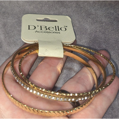 DBello Accessories 3-Piece Gold Tone Rhinestone Bangle Set 8 Inches
