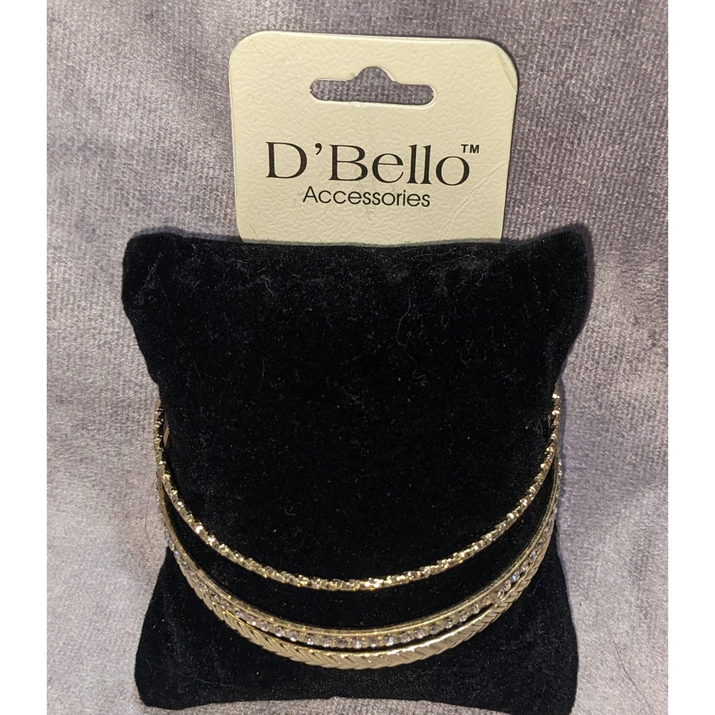 DBello Accessories 3-Piece Gold Tone Rhinestone Bangle Set 8 Inches