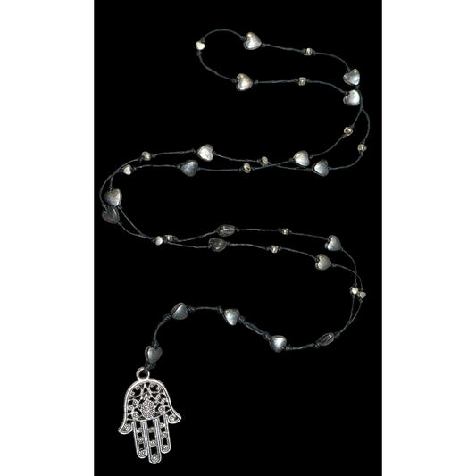 Bohemian Heart Beaded Hamsa Pendant Necklace