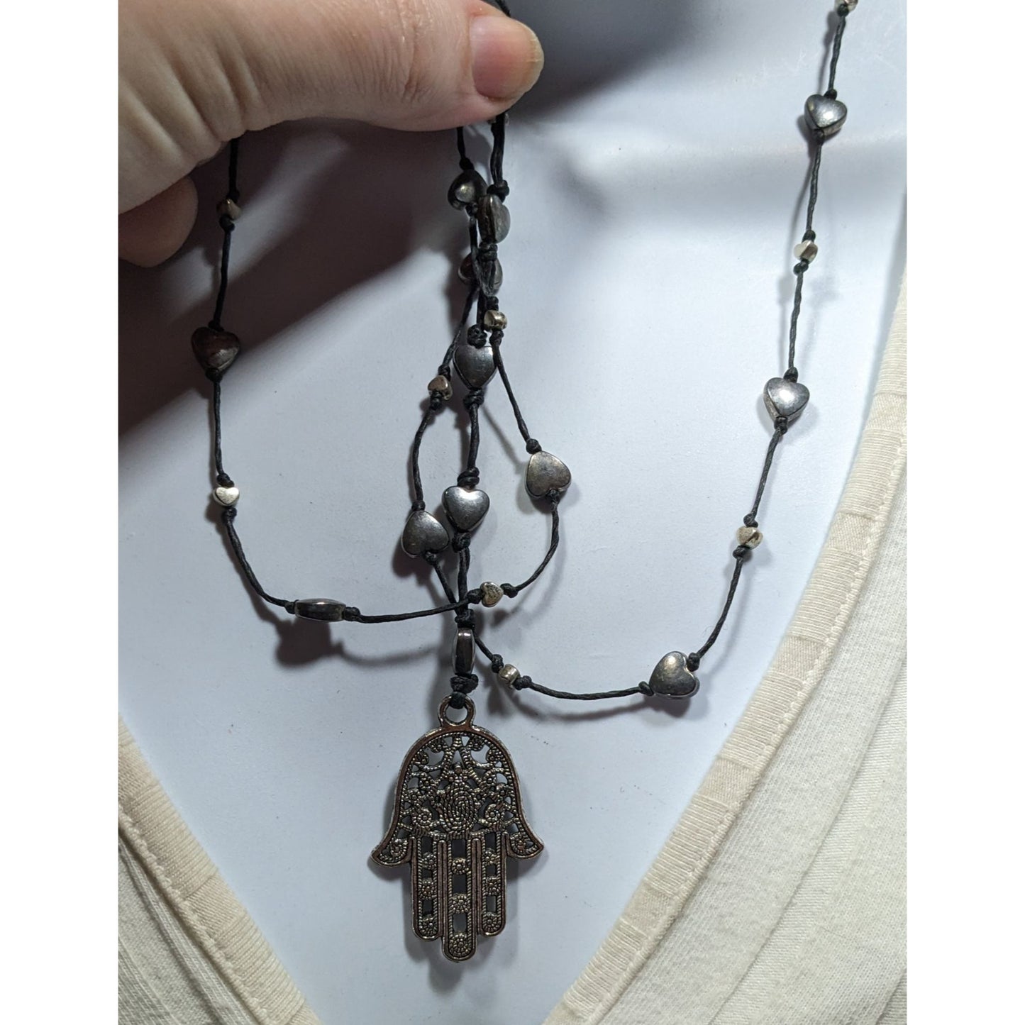 Bohemian Heart Beaded Hamsa Pendant Necklace