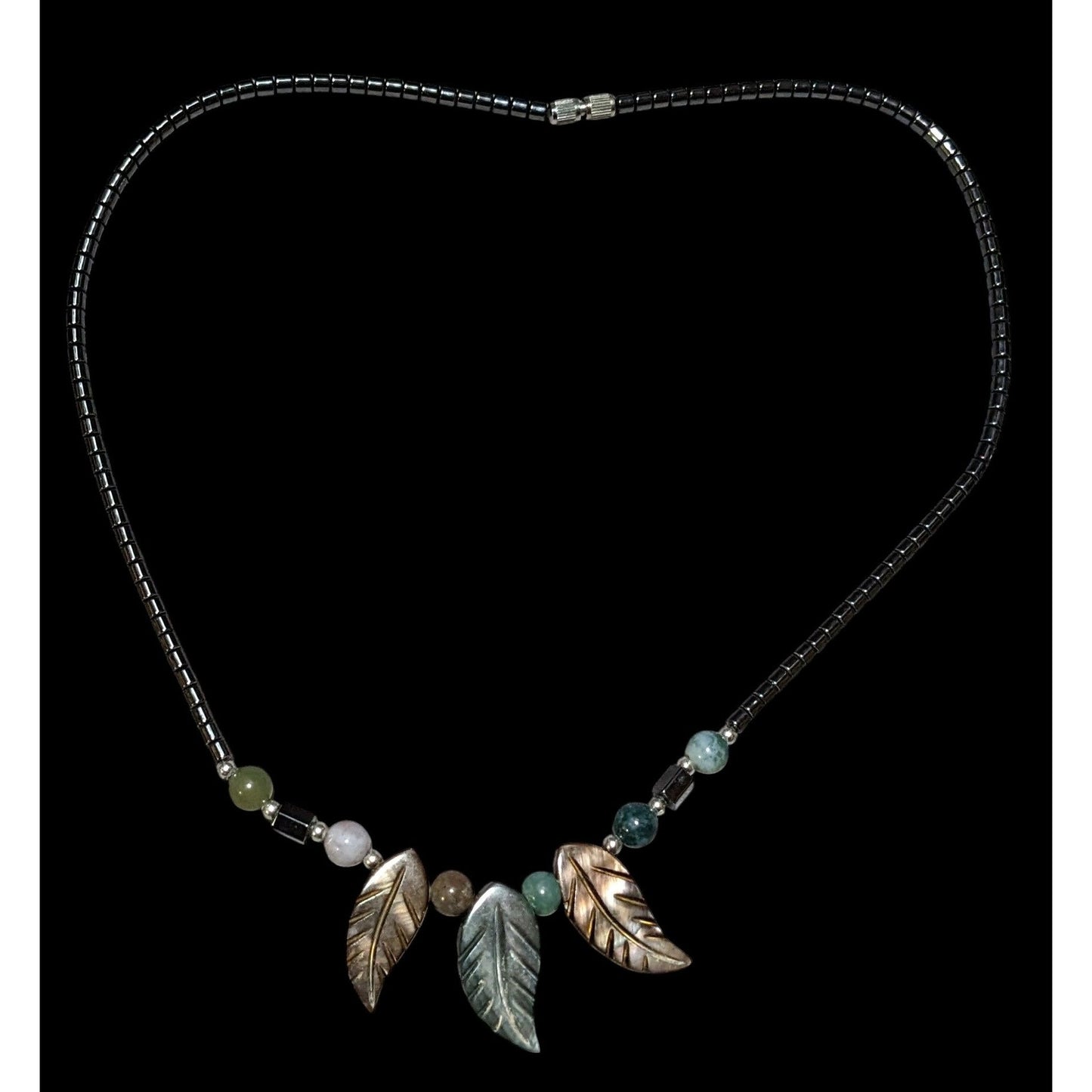 Bohemian Stone And Shell Carved Leaf Necklace