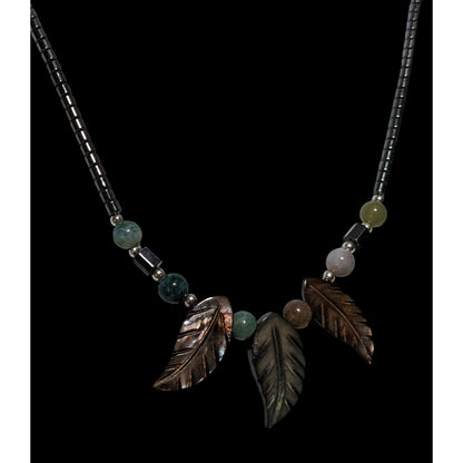 Bohemian Stone And Shell Carved Leaf Necklace