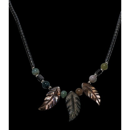 Bohemian Stone And Shell Carved Leaf Necklace