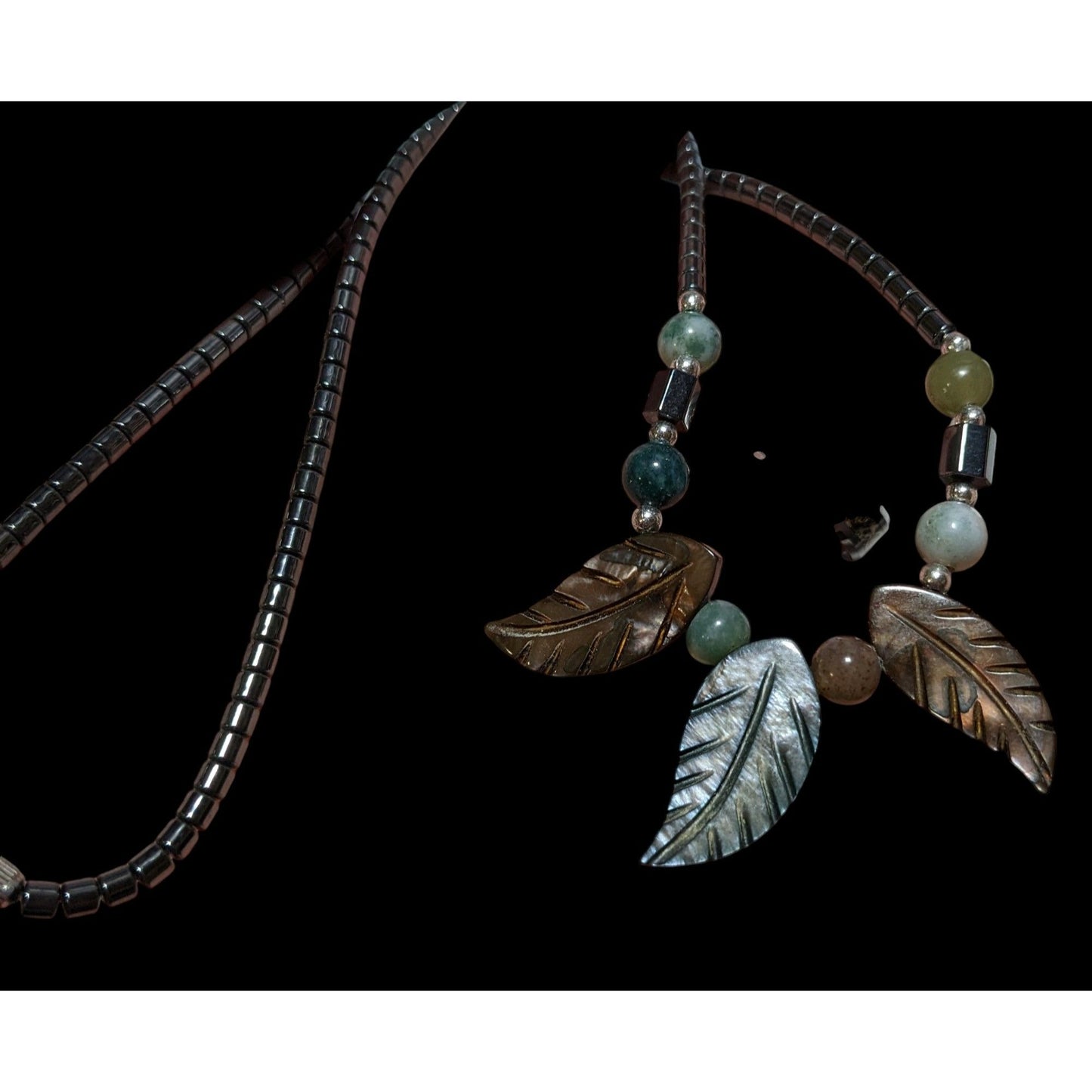 Bohemian Stone And Shell Carved Leaf Necklace