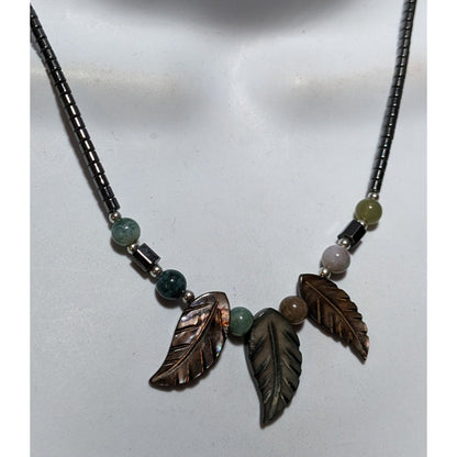 Bohemian Stone And Shell Carved Leaf Necklace