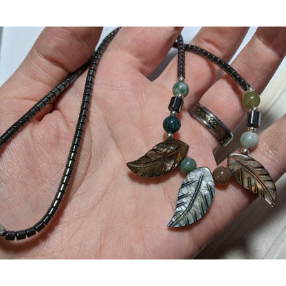 Bohemian Stone And Shell Carved Leaf Necklace