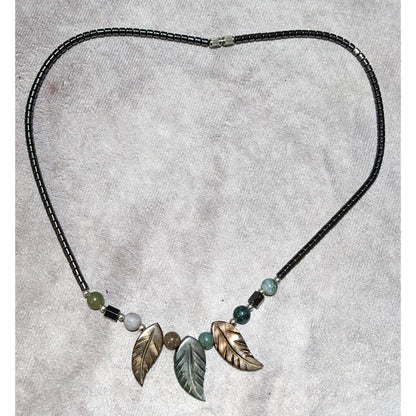 Bohemian Stone And Shell Carved Leaf Necklace