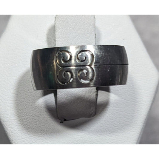 Vintage Floral Engraved Silver Tone Wide Band Ring Size 6