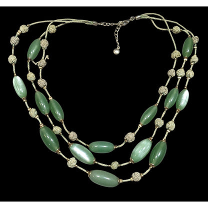 Vintage Liz Claiborne Green Moonglow Lucite Layered Knotted Necklace