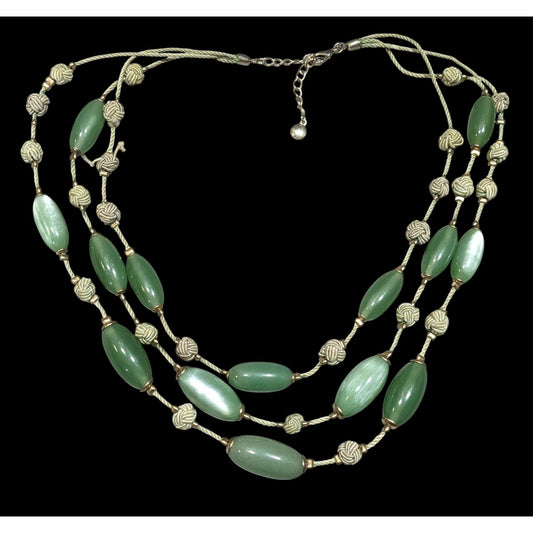 Vintage Liz Claiborne Green Moonglow Lucite Layered Knotted Necklace