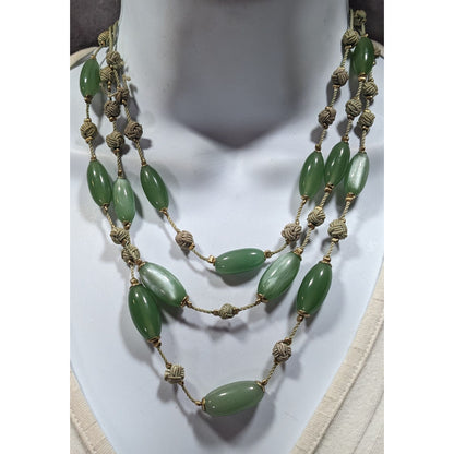 Vintage Liz Claiborne Green Moonglow Lucite Layered Knotted Necklace