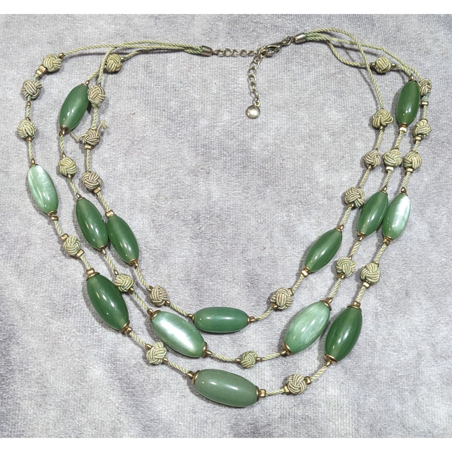 Vintage Liz Claiborne Green Moonglow Lucite Layered Knotted Necklace