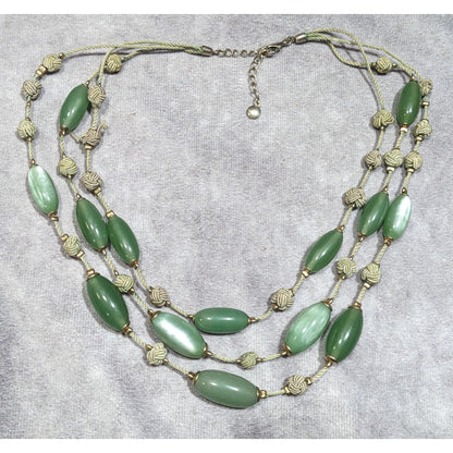 Vintage Liz Claiborne Green Moonglow Lucite Layered Knotted Necklace