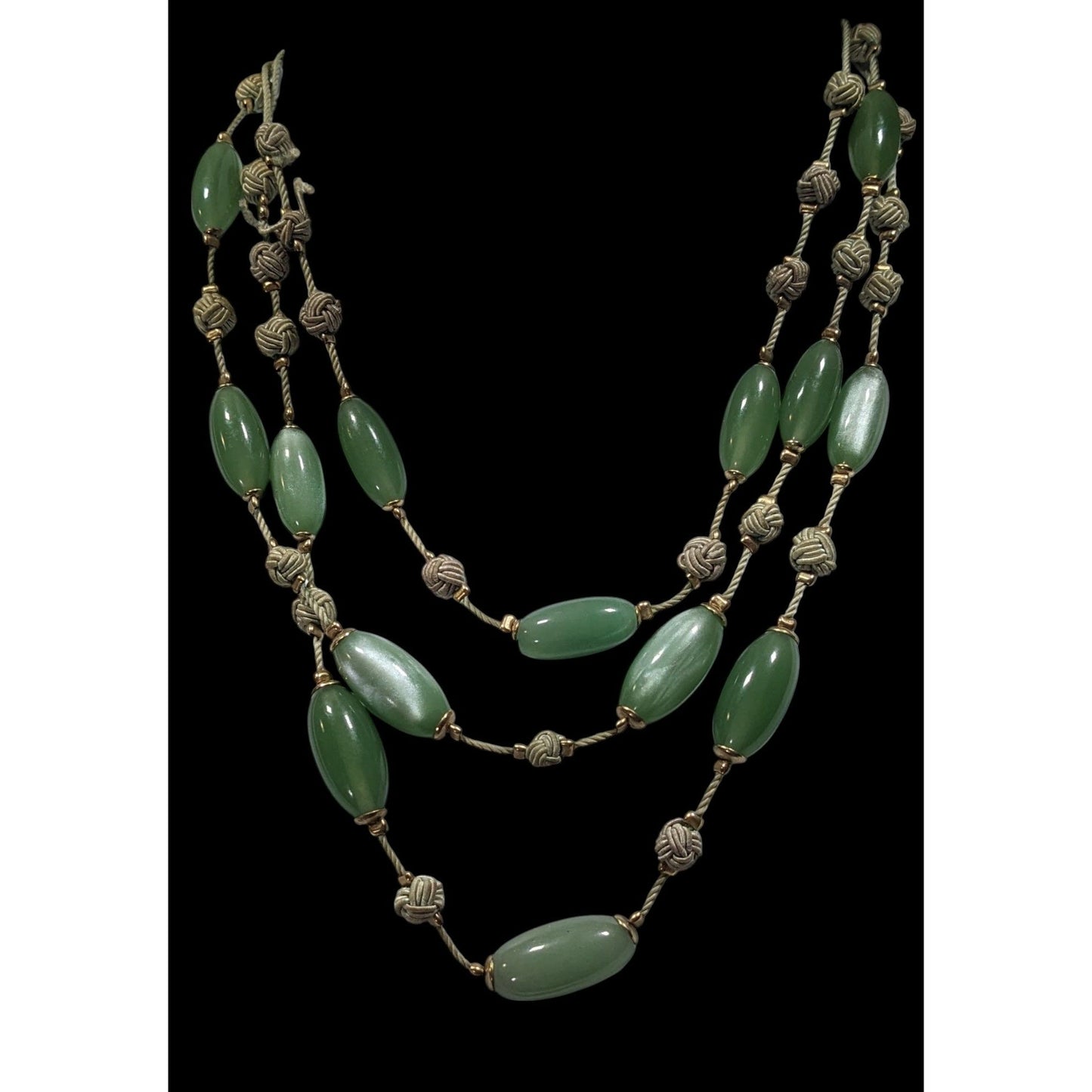Vintage Liz Claiborne Green Moonglow Lucite Layered Knotted Necklace