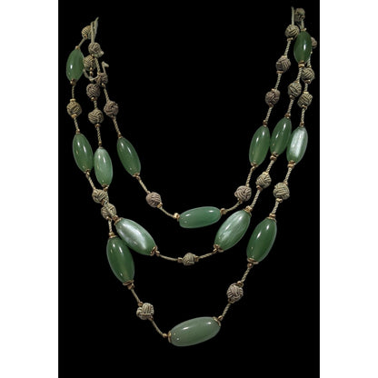 Vintage Liz Claiborne Green Moonglow Lucite Layered Knotted Necklace