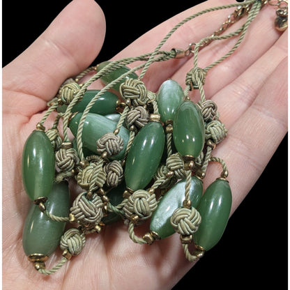 Vintage Liz Claiborne Green Moonglow Lucite Layered Knotted Necklace