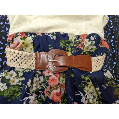 City Triangles Cream And Floral Strapless Mini Dress With Belt 13