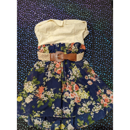 City Triangles Cream And Floral Strapless Mini Dress With Belt 13