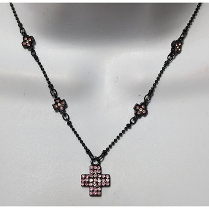 Minimalist Pastel Goth Rhinestone Cross Necklace