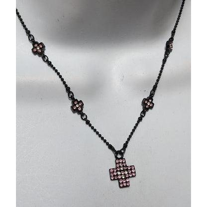 Minimalist Pastel Goth Rhinestone Cross Necklace