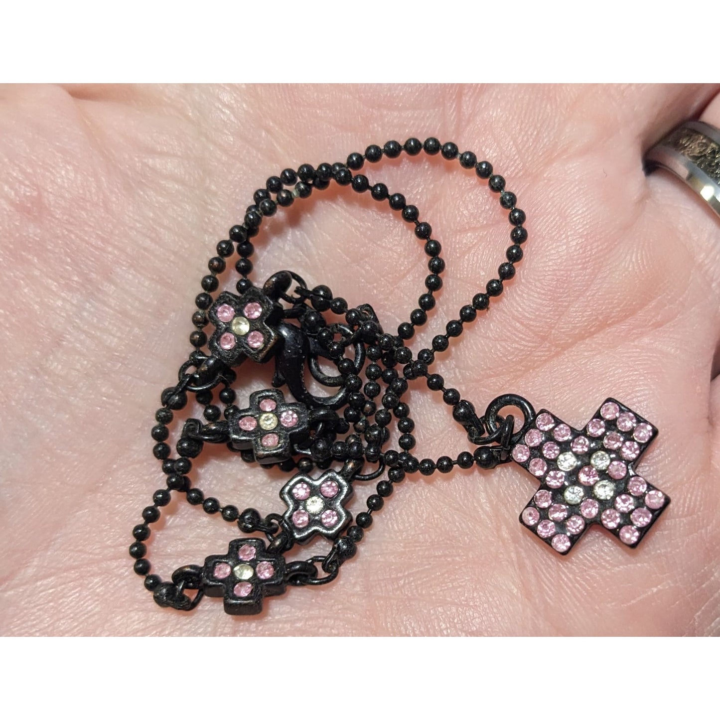 Minimalist Pastel Goth Rhinestone Cross Necklace