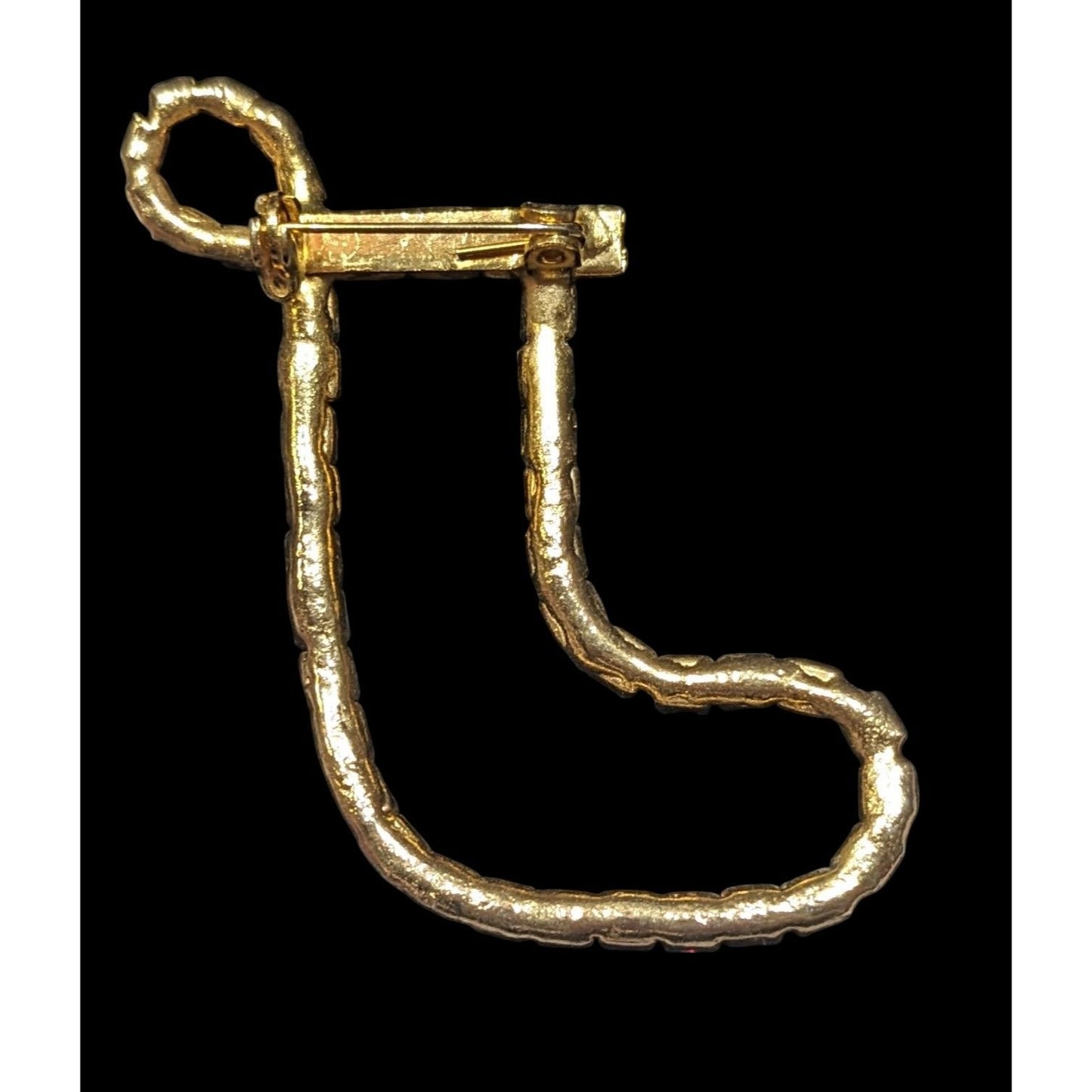 Vintage Holiday Stocking Red And Green Rhinestone Open Brooch