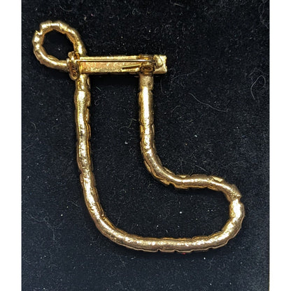 Vintage Holiday Stocking Red And Green Rhinestone Open Brooch