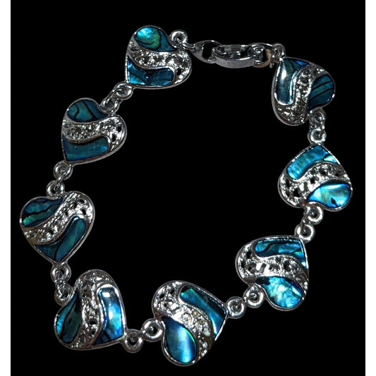 Boho Mermaidcore 90s Vintage Glacier Pearle by SJ Abalone Heart Silver Tone Bracelet