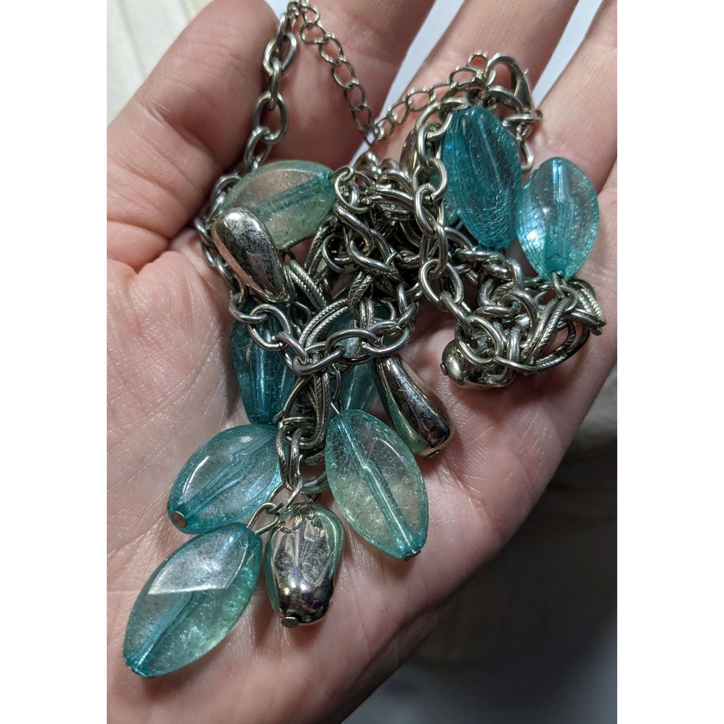 Bohemian Layered Charm Necklace With Silver Tone Nugget Accents