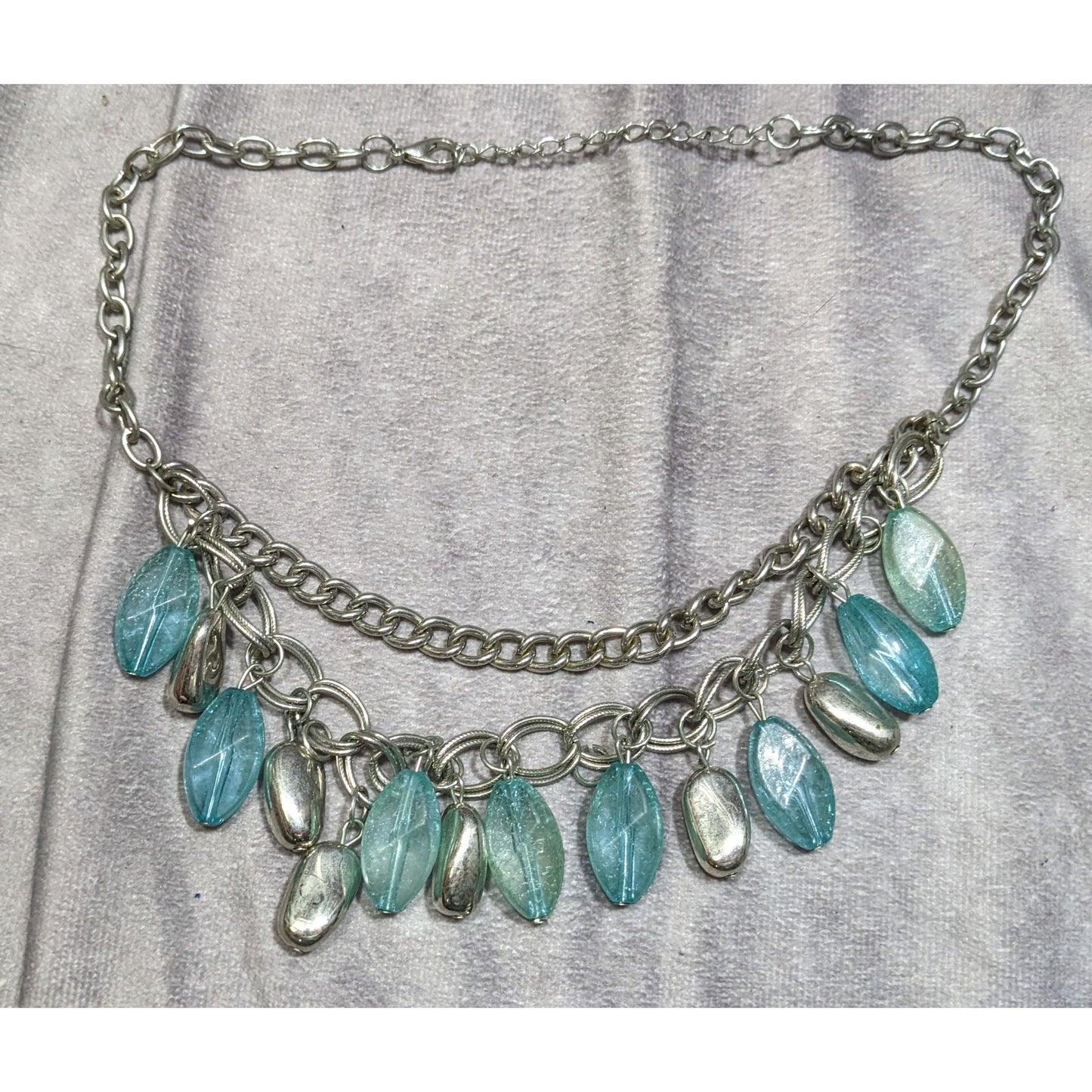 Bohemian Layered Charm Necklace With Silver Tone Nugget Accents