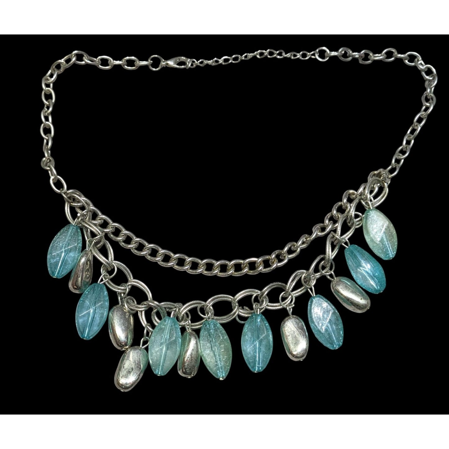 Bohemian Layered Charm Necklace With Silver Tone Nugget Accents