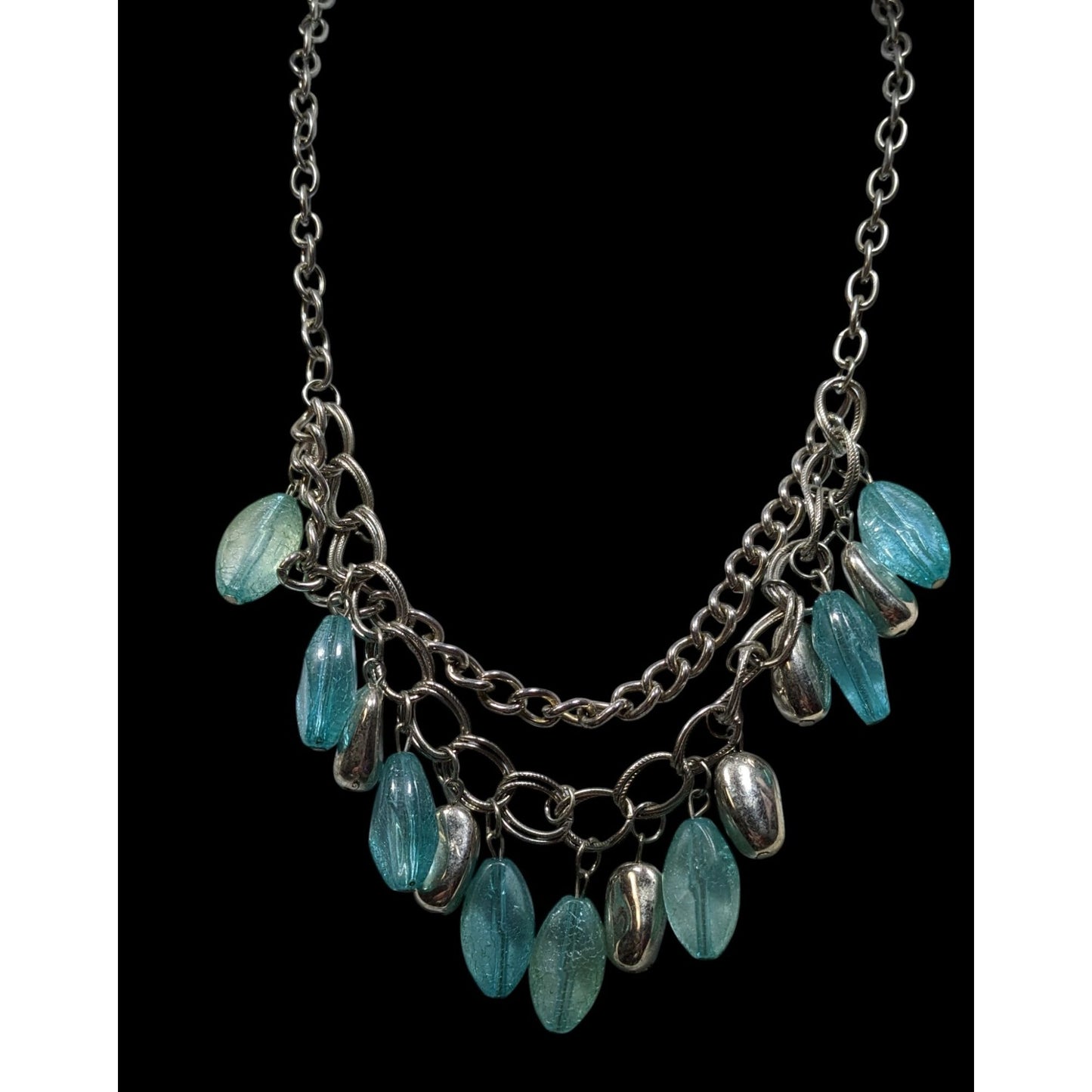 Bohemian Layered Charm Necklace With Silver Tone Nugget Accents