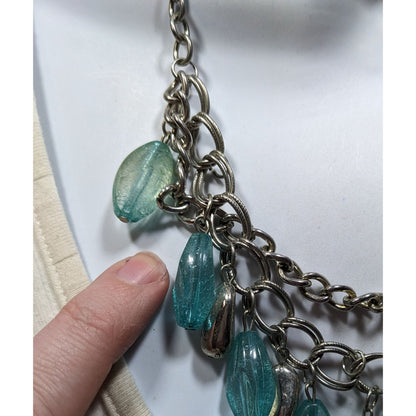 Bohemian Layered Charm Necklace With Silver Tone Nugget Accents