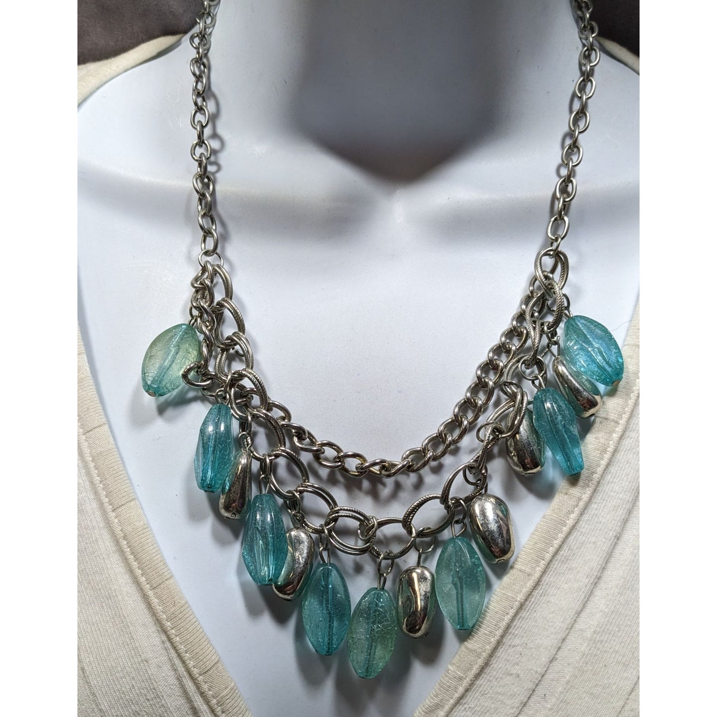 Bohemian Layered Charm Necklace With Silver Tone Nugget Accents