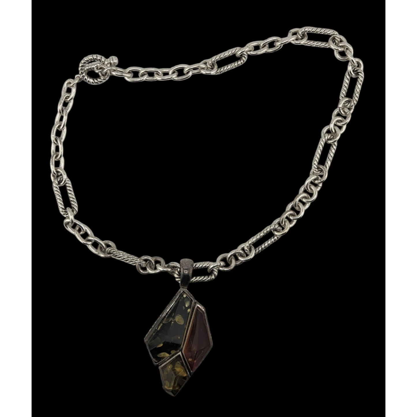 Vintage Confetti Lucite Pendant Necklace With Chunky Silver Tone Chain