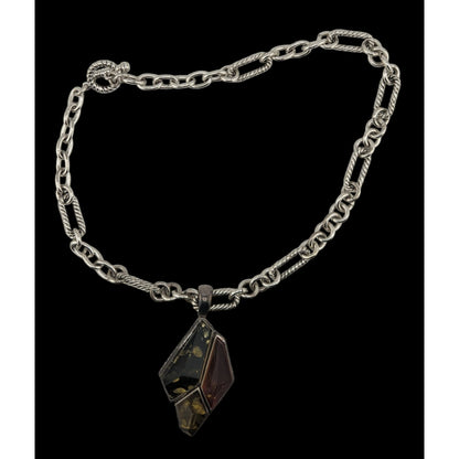 Vintage Confetti Lucite Pendant Necklace With Chunky Silver Tone Chain