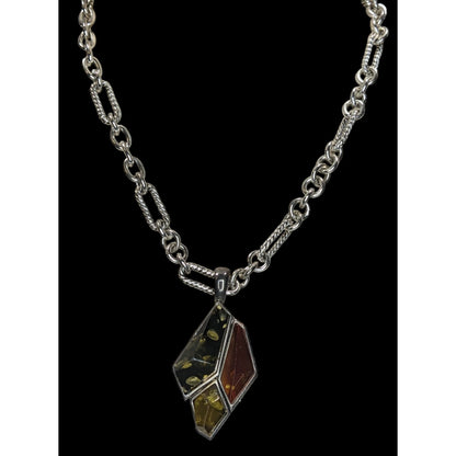 Vintage Confetti Lucite Pendant Necklace With Chunky Silver Tone Chain