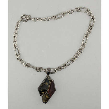 Vintage Confetti Lucite Pendant Necklace With Chunky Silver Tone Chain