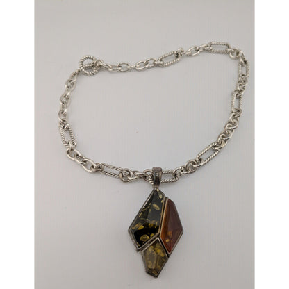 Vintage Confetti Lucite Pendant Necklace With Chunky Silver Tone Chain