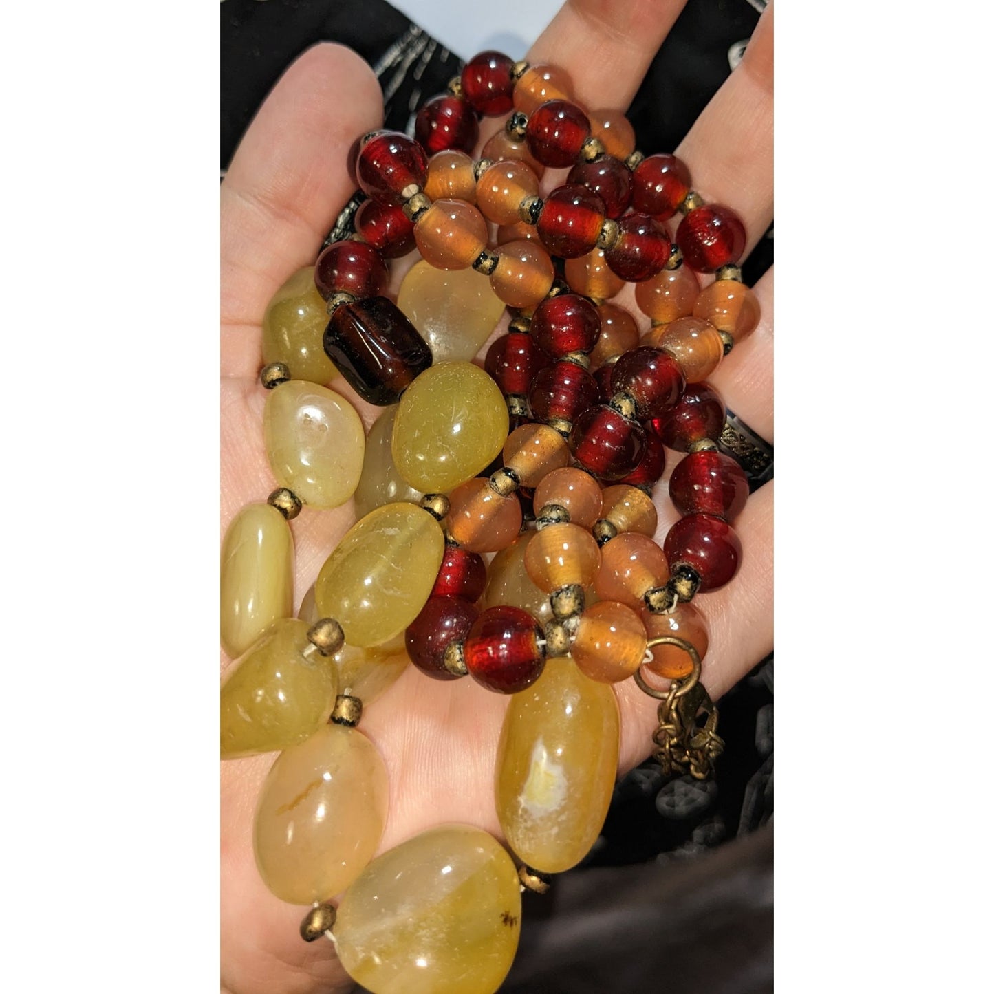 Vintage Gemstone Glass Beaded Necklace Double Strand Earth Tone Statement Jewelry