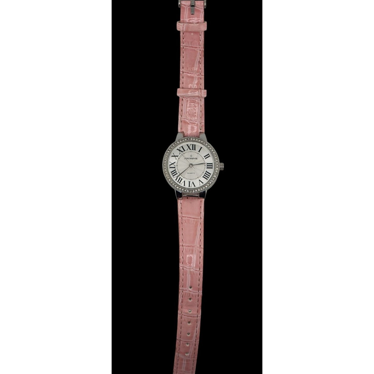 Avon Pink Glamor Pink Croc-Style Leather Strap Quartz Watch Roman Numerals Rhinestone Bezel