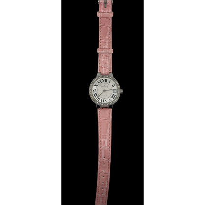 Avon Pink Glamor Pink Croc-Style Leather Strap Quartz Watch Roman Numerals Rhinestone Bezel