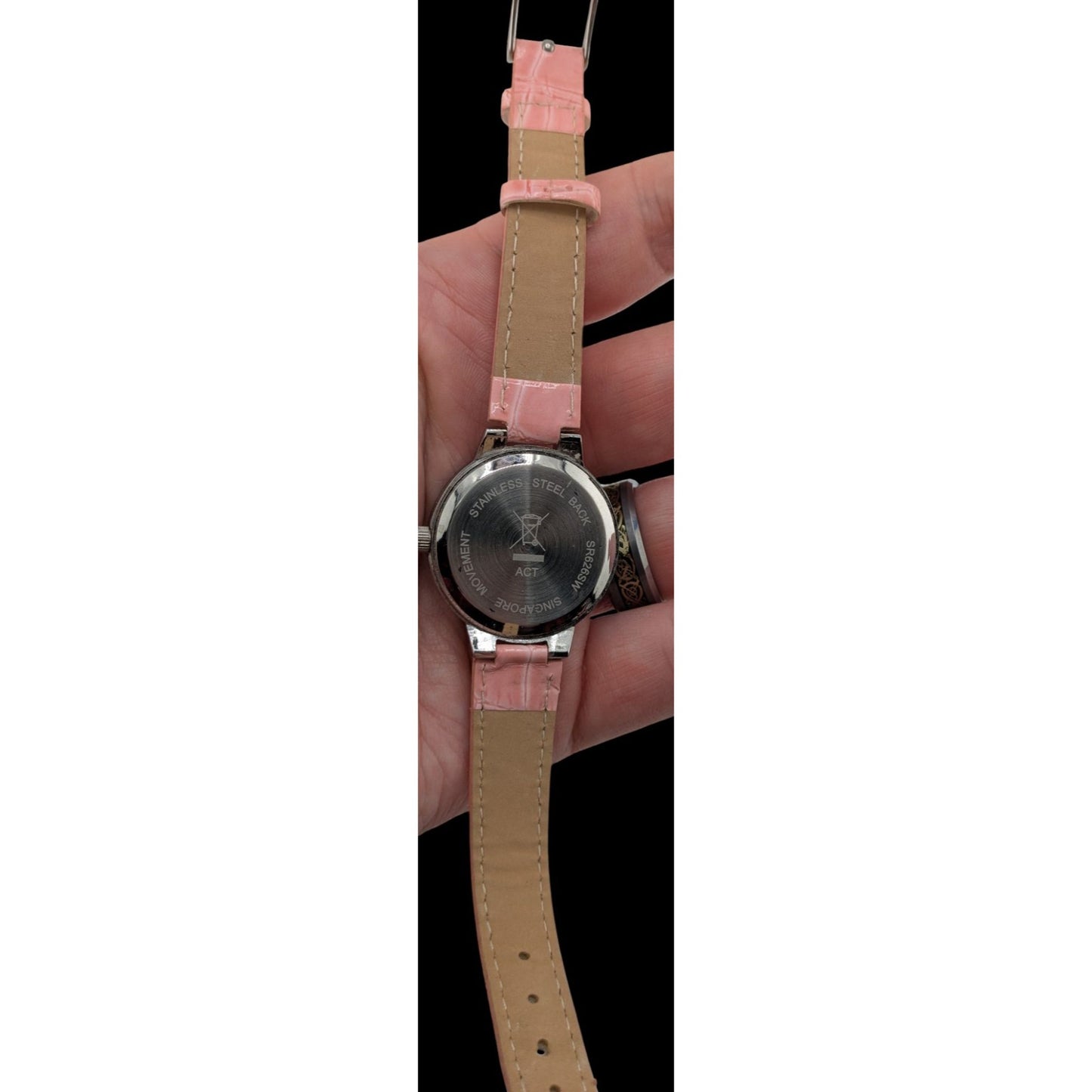 Avon Pink Glamor Pink Croc-Style Leather Strap Quartz Watch Roman Numerals Rhinestone Bezel
