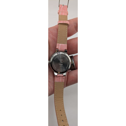Avon Pink Glamor Pink Croc-Style Leather Strap Quartz Watch Roman Numerals Rhinestone Bezel