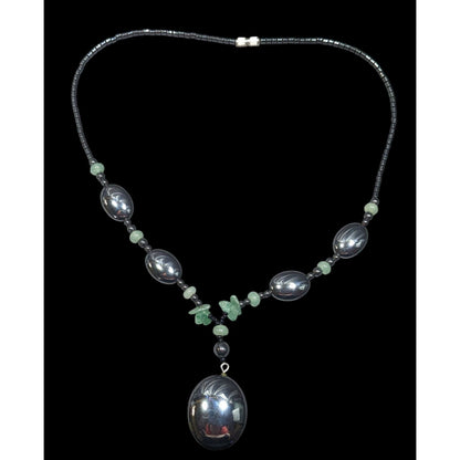 Handmade Hematite And Green Amethyst Beaded Drop Necklace