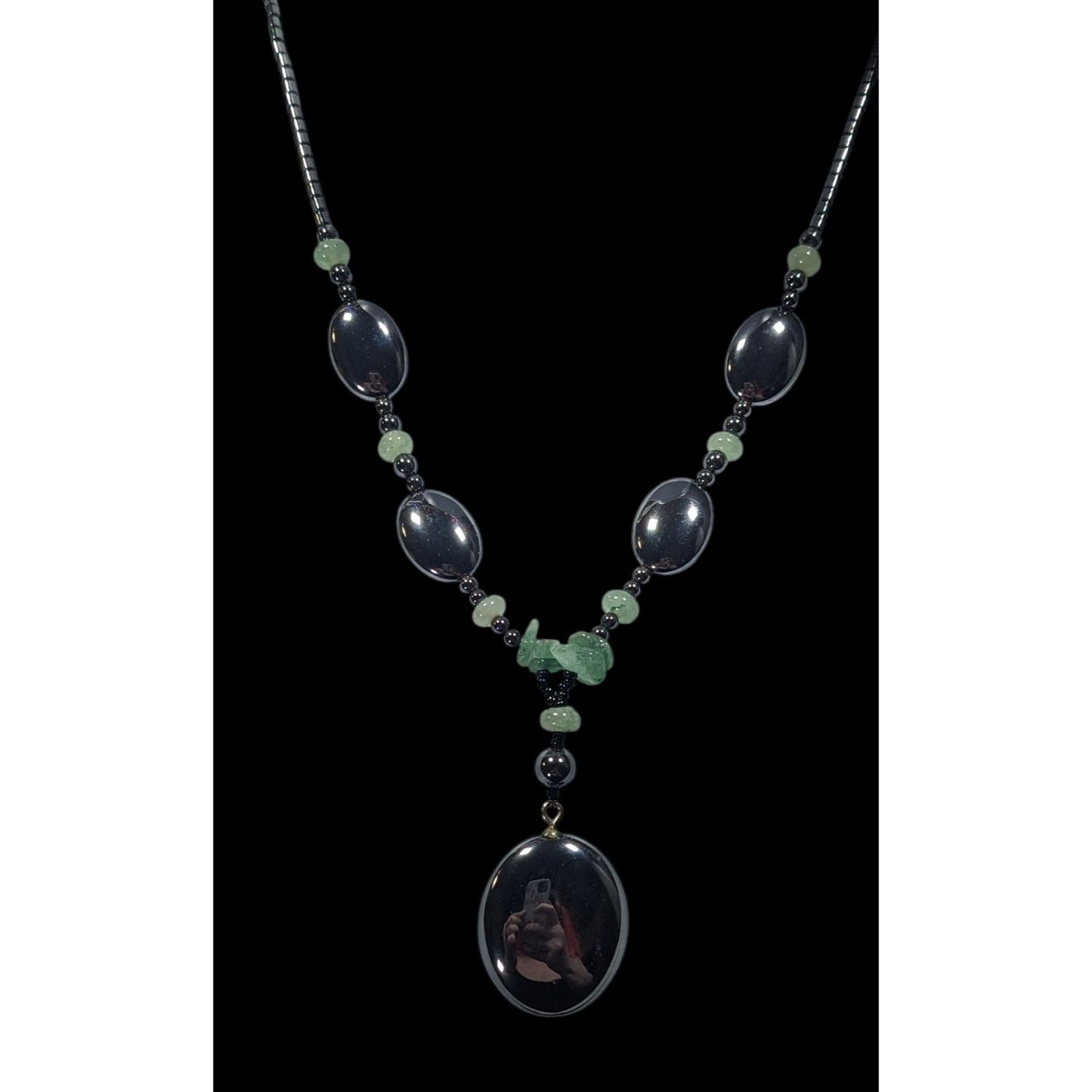 Handmade Hematite And Green Amethyst Beaded Drop Necklace