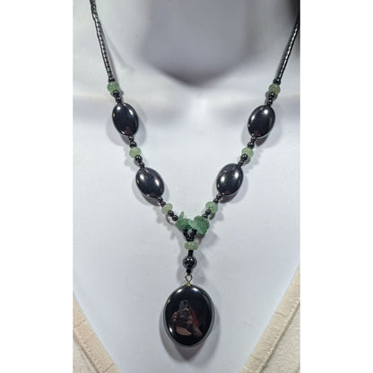 Handmade Hematite And Green Amethyst Beaded Drop Necklace