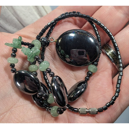 Handmade Hematite And Green Amethyst Beaded Drop Necklace