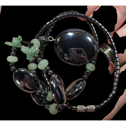 Handmade Hematite And Green Amethyst Beaded Drop Necklace
