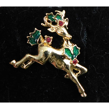 Vintage Avon Holiday Reindeer Holly Brooch